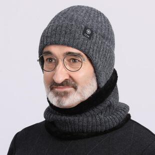 中老年人帽子男士冬季保暖护耳加绒加厚老人爸爸爷爷针织毛线帽子