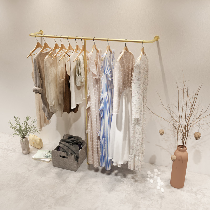 服装店展示架上墙壁挂式挂衣架女装店货架靠墙架壁挂衣服架子金色
