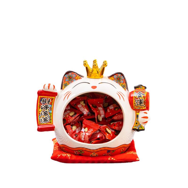 创意乔迁入宅玄关收纳摆件纸巾盒牙签筒烟灰缸糖果陶瓷招财猫托盘