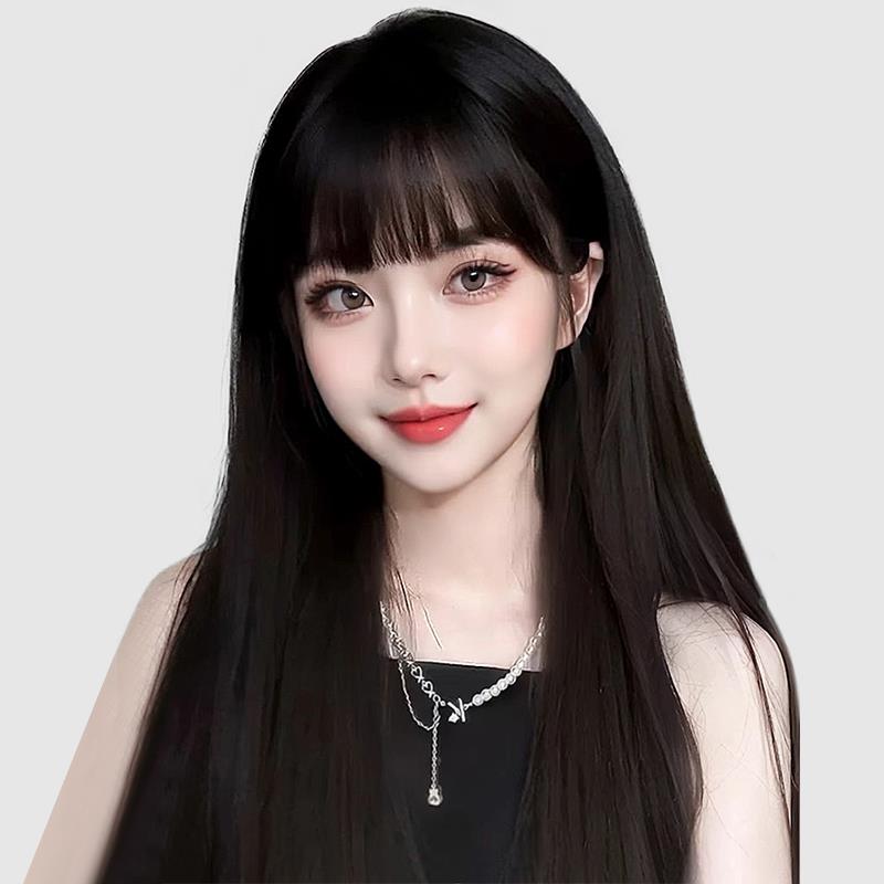 假发女粉色全头套式漫画齐刘海中长直发cos日常彩色假发头套自然