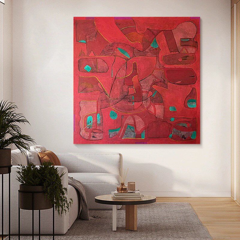 HW.ART纯手绘油画《鸿运》客厅简约抽象壁画餐厅侘寂风装饰画手工