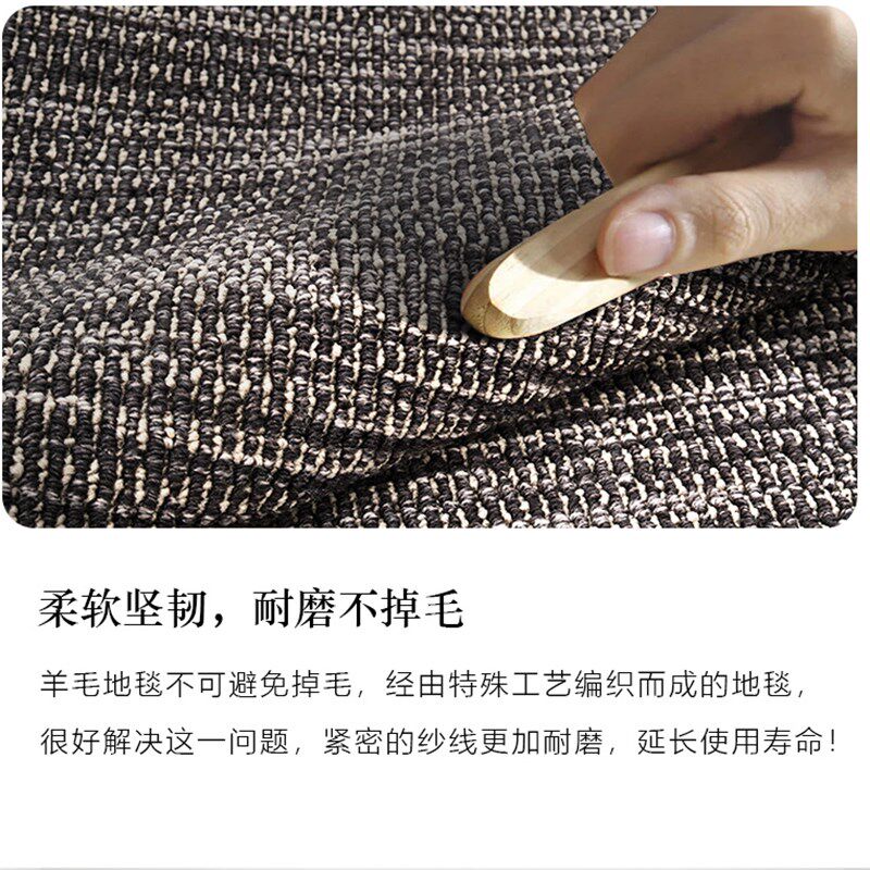 圆形地毯客厅羊毛混纺茶几毯简约现代编织卧室轻奢高级感灰竖条纹