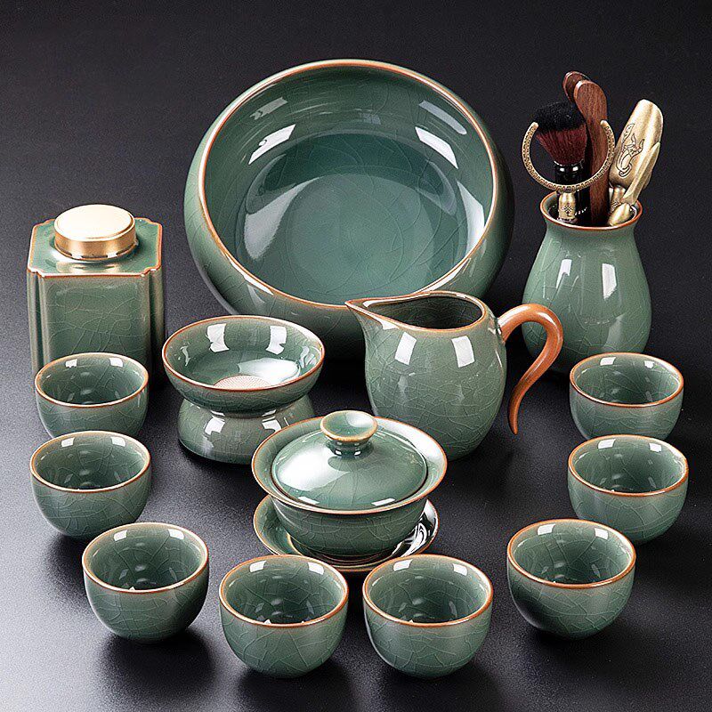 哥窑整套茶具套组家用轻奢冰裂釉喝茶泡茶壶功夫茶盘办公室泡茶器