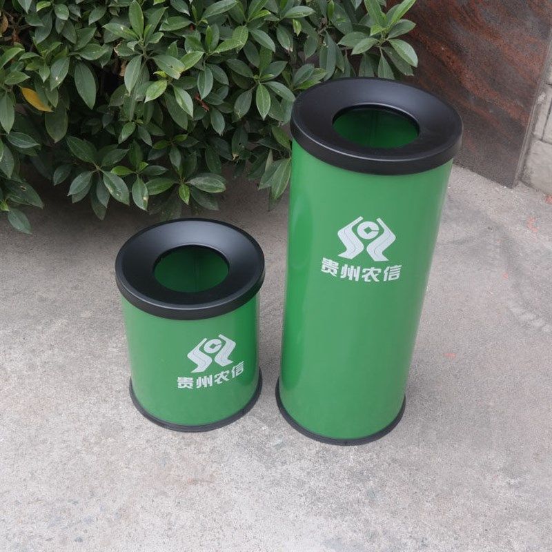 贵州农信垃圾桶专用长方形带烟灰缸绿色圆形果皮桶银行垃圾回收箱