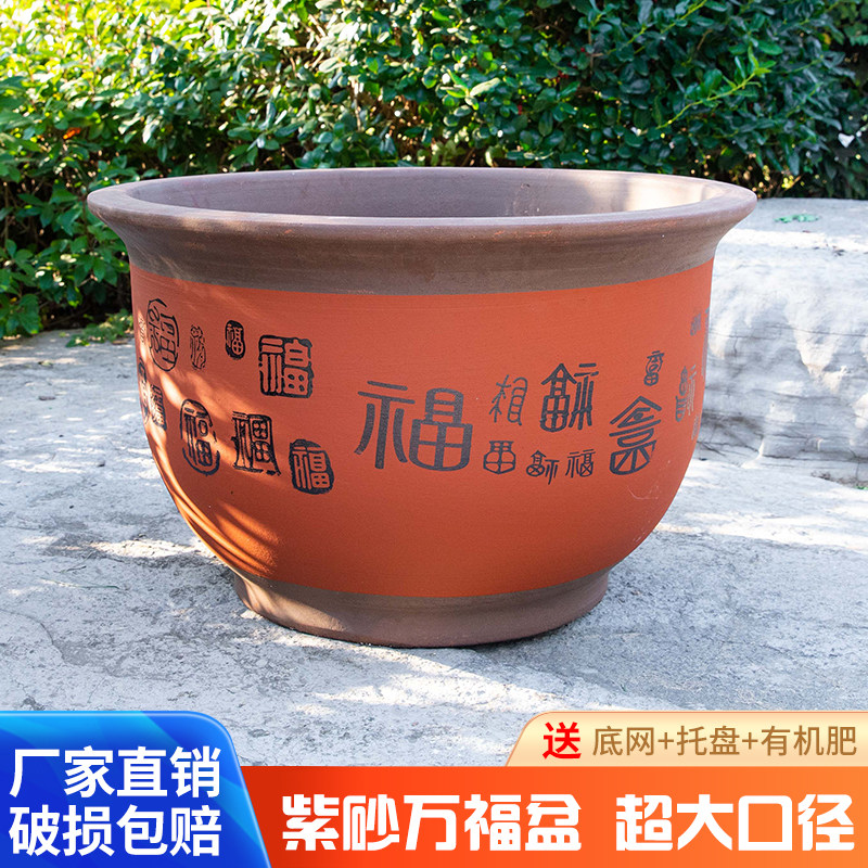 家用陶瓷大花盆紫砂福盆盆景花盆发财树铁树特大号复古圆口花盆