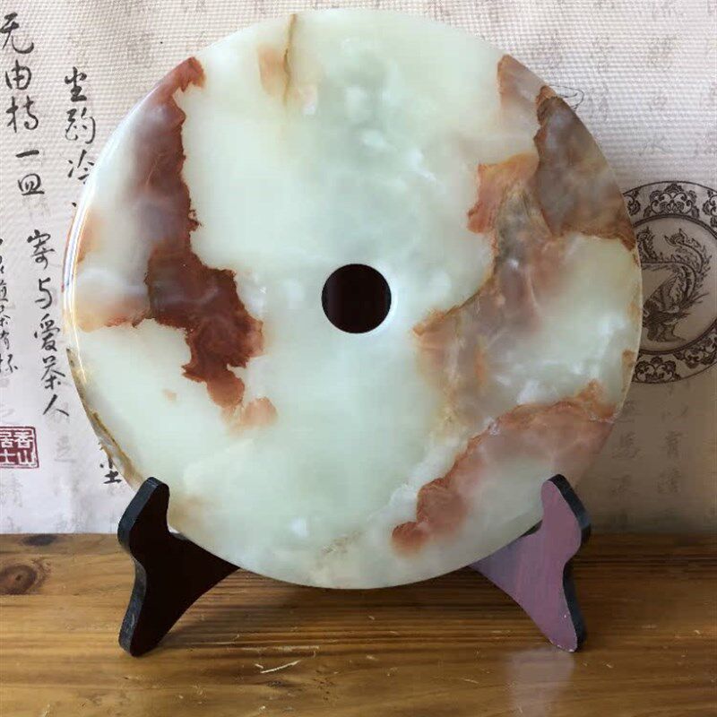 天然阿富汗玉石和氏璧摆件平安扣玄关家居装饰摆设工艺品玉璧26cm