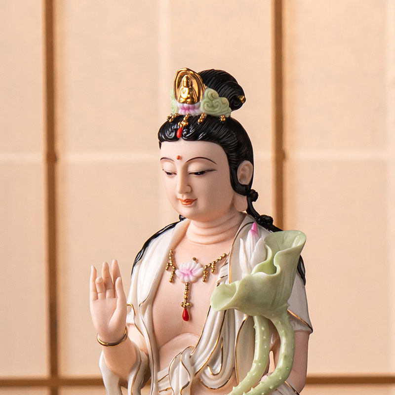 德化陶瓷文殊普贤菩萨神像家用客厅书房供奉摆件佛像工艺品摆设