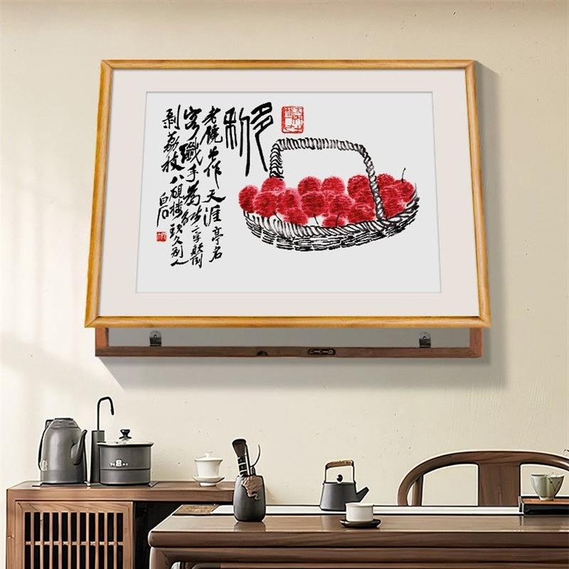 新中式电表箱装饰画柿柿如意配电箱实木挂画2026新款遮挡电闸壁画