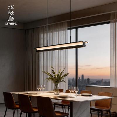 餐厅吊灯意式极简吧台茶室岛台吊灯一字长条手扫格栅护眼餐厅吊灯