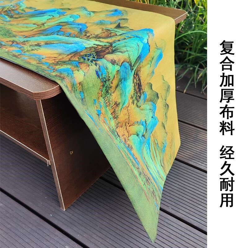 双面桌旗千里江山图茶席簪花仕女图桌旗古风茶桌布古琴桌旗