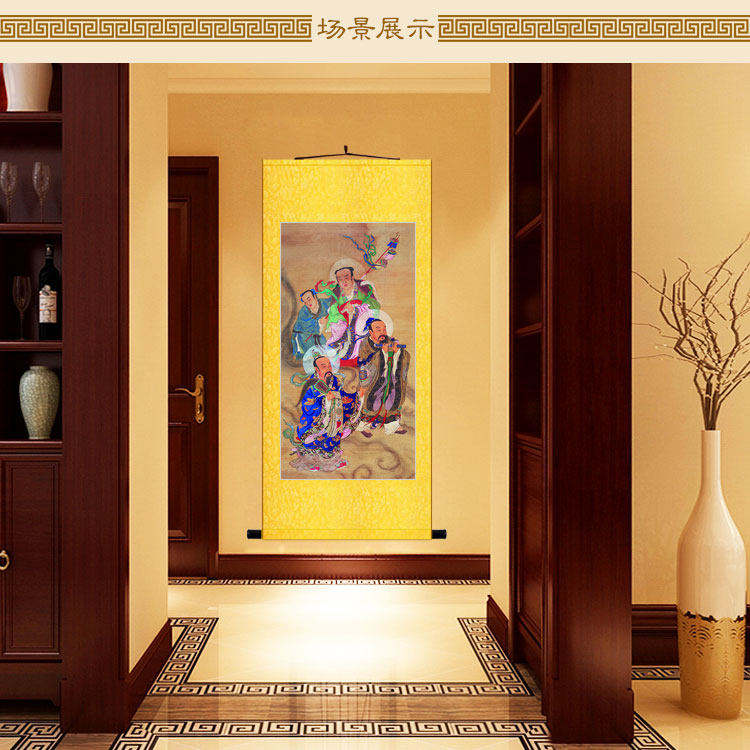 三茅真君国画卷轴复古神仙神像画 水陆画风格浙江绢布挂画定制丝