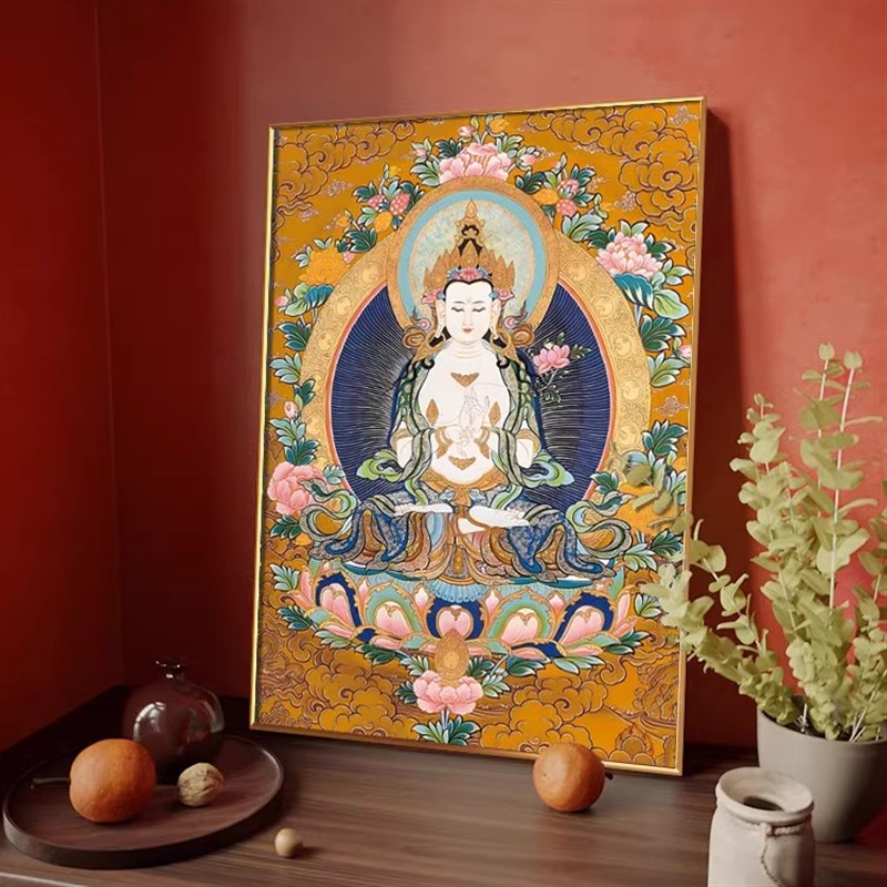 大势至菩萨唐卡挂画西藏手绘复刻藏族佛像客厅装饰画生肖马本命佛