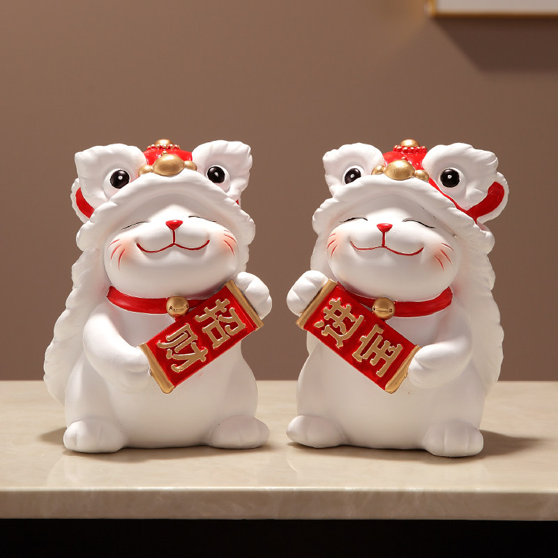 现代简约创意醒狮招财猫一对摆件客厅店铺招财猫装饰乔迁开业礼品图片
