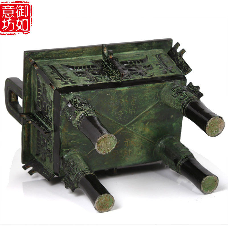 青铜鼎摆件仿古青铜器四方鼎兽面纹鼎洛阳鼎香炉公司开业招财铜鼎