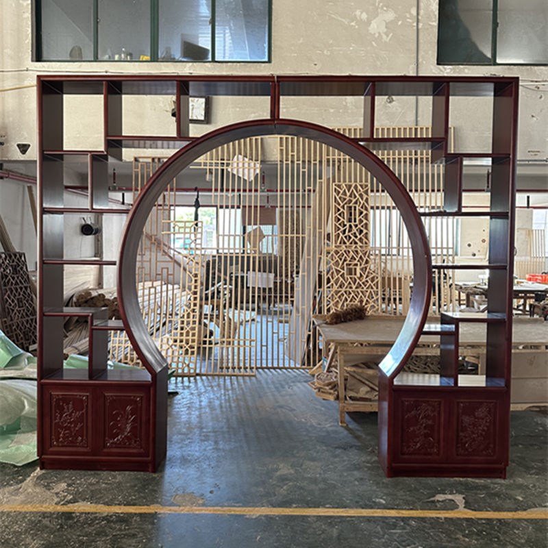 月洞门博古架实木新中式古董架客厅多宝阁隔断展示柜玄关拱门定制