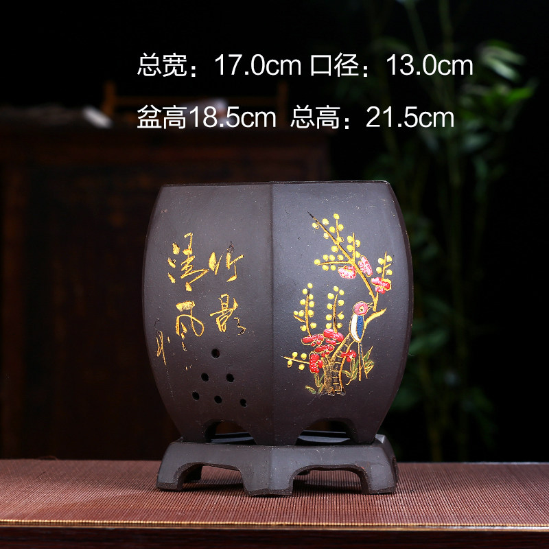 紫砂兰花盆六方形窝口室内家用君子兰透气陶瓷盆景盆特价清仓包邮
