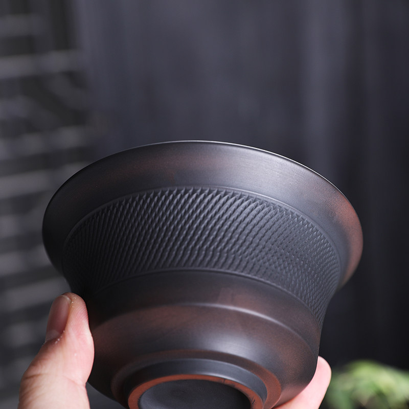 建水紫陶三才盖碗茶杯大号家用紫砂手工跳刀泡茶碗陶瓷功夫茶具