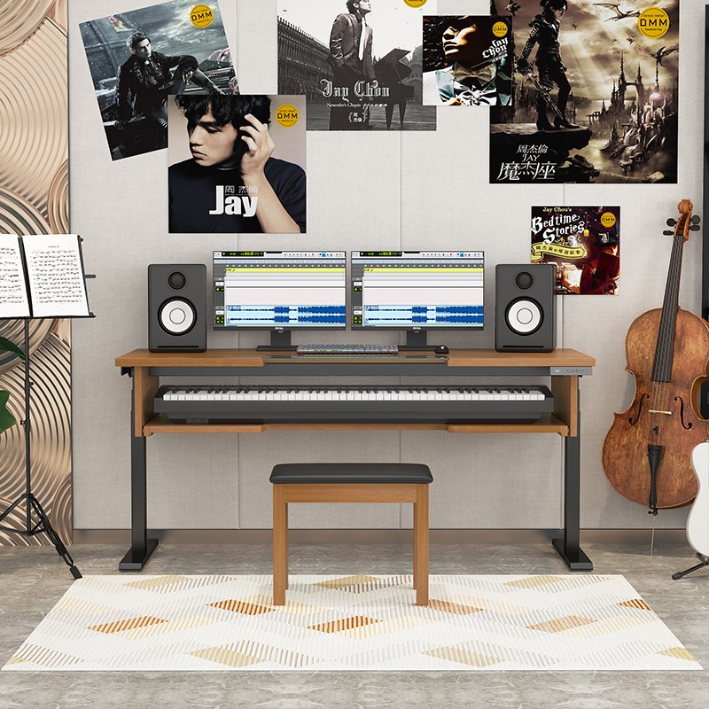 电动升降编曲桌工作台实木电子琴桌录音棚编曲工作台混音器录音室