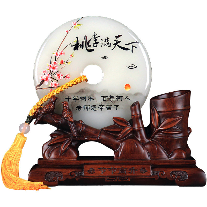 竹子笔筒摆件办公室桌面装饰工艺品平安扣定制礼品毕业礼物送老师