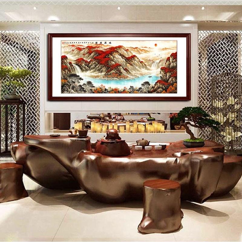 山水画字画办公室装饰画鸿运当头客厅国画客厅旭日东升挂画送礼