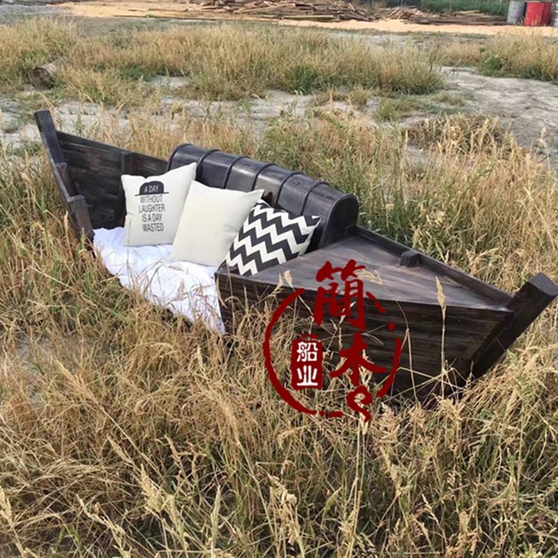 木船室内沙发船仿古做旧船木头船景观船商场装饰船客厅摆放道具船