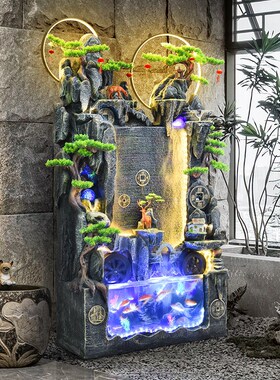 大型假山流水喷泉落地摆件鱼缸客厅阳台风水轮循环水幕景观加湿器