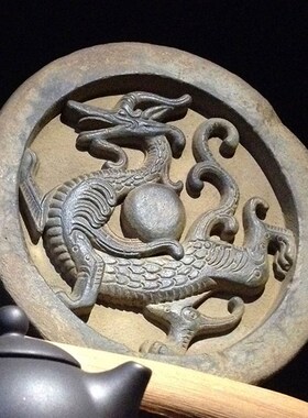 汉代青龙摆件 新中式陶瓷瓦当纯手工仿古工艺礼品摆饰 招财镇宅神