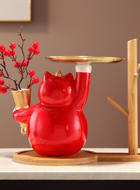 招财猫入户玄关钥匙收纳置物架乔迁搬家礼物客厅桌面小摆件装饰品