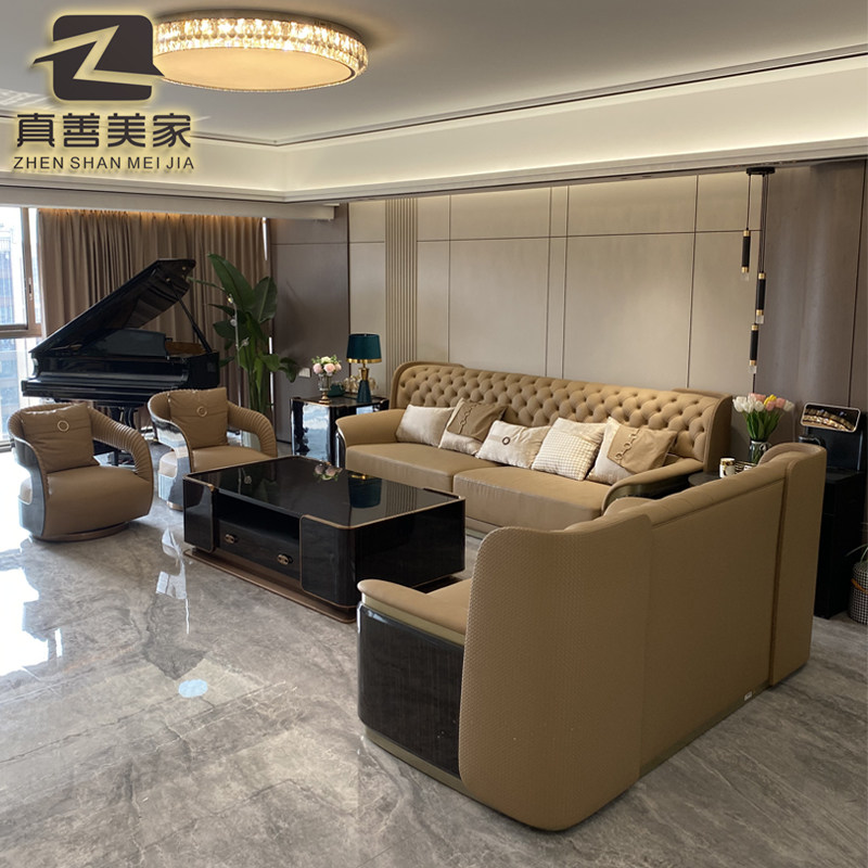 意式轻奢真皮沙发组合客厅别墅大户型后现代直排宾利高端家具定制