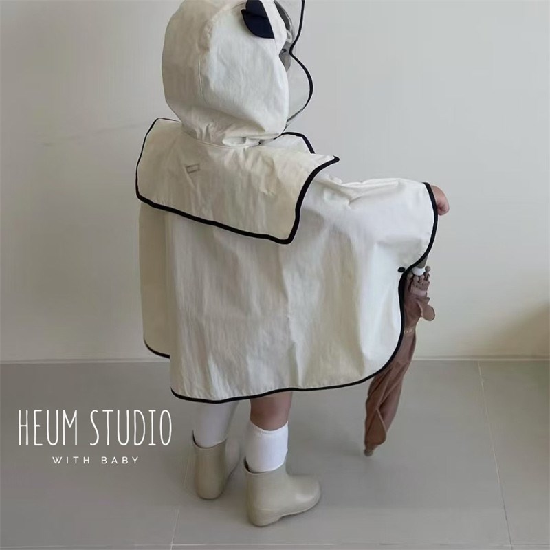 韩国ins儿童雨衣宝宝斗篷连帽雨披幼儿园男童女童带书包位防雨服