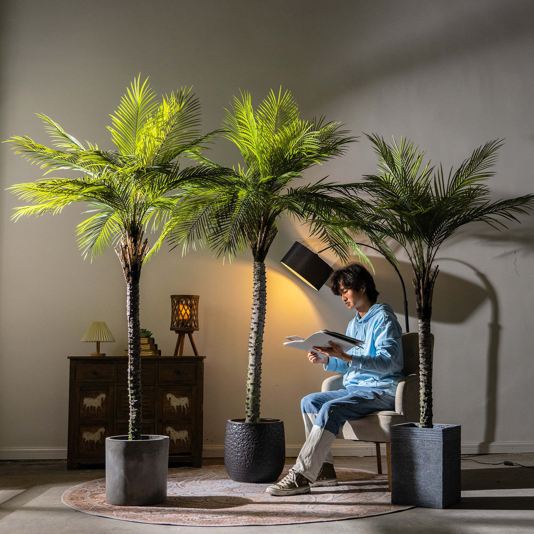 大型仿真树绿植刺葵散尾葵防真仿生假树植物盆栽室内客厅造景摆件