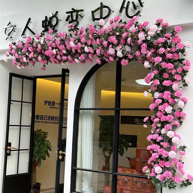 仿真牡丹花墙门头挂壁假花网红打卡拍照背景墙装饰室内橱窗花艺