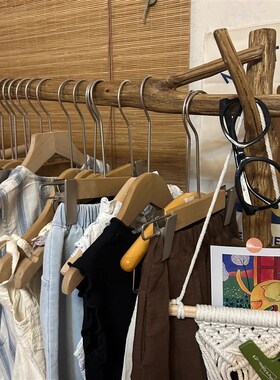 干树枝落地衣帽架带皮树墩实木晾衣架衣服收纳置物架服装店展示架