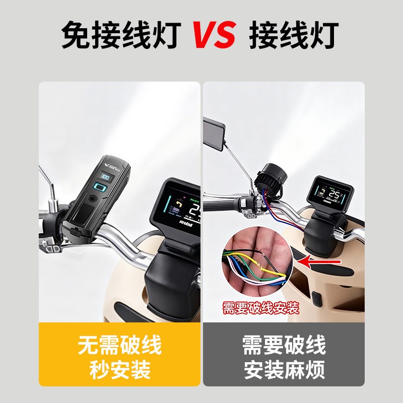 电动车外置车灯灯免接线强光超亮改装电瓶外接灯加装车灯自行车灯