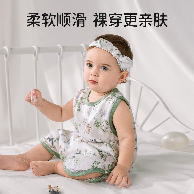 欧孕婴儿睡袋春夏季薄款宝宝莫代尔竹棉无袖式背心儿童睡觉防踢被