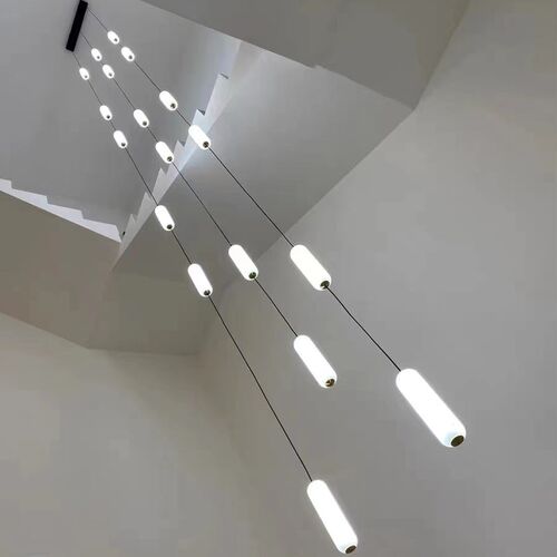极窄楼梯长吊灯现代简约复式楼中空loft旋转楼梯间窄一口多头吊灯