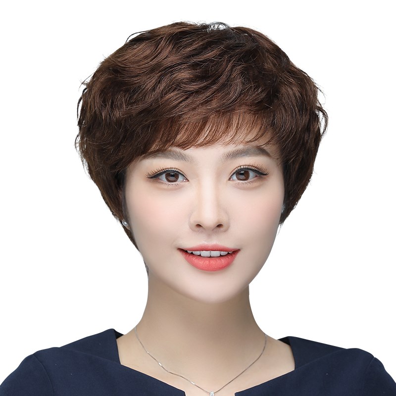 假发真发全真人发短发女全头套中老年女士卷发妈妈款整顶发套自然