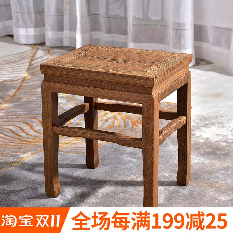 红木家具厂家直销实木小凳子仿古中式小方凳板凳鸡翅木矮凳勾脚凳