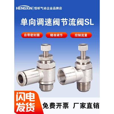 气动SLF全金属内牙外牙接头SQF内螺纹外螺纹一字单向调速阀节流阀