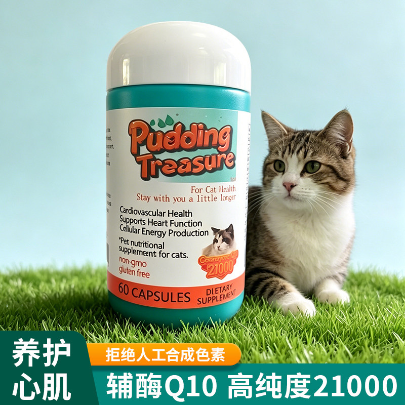 猫形辅酶Q10心肌肥厚辅助布丁元宝猫用保健品美国进口好吸收60粒
