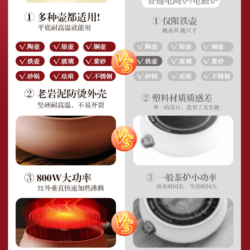 品陶堂电陶炉茶炉老岩泥套装烧水壶小家电茶壶茶具泡茶壶紫砂壶