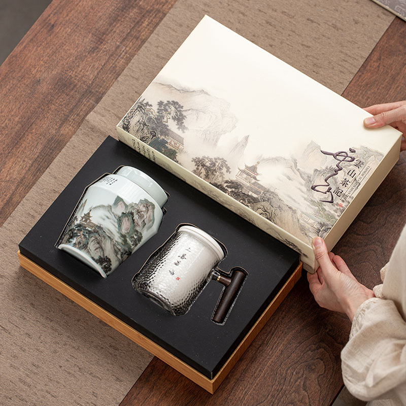 新款复古茶叶包装盒空盒高档陶瓷罐带茶杯红茶绿茶白茶礼品盒定制