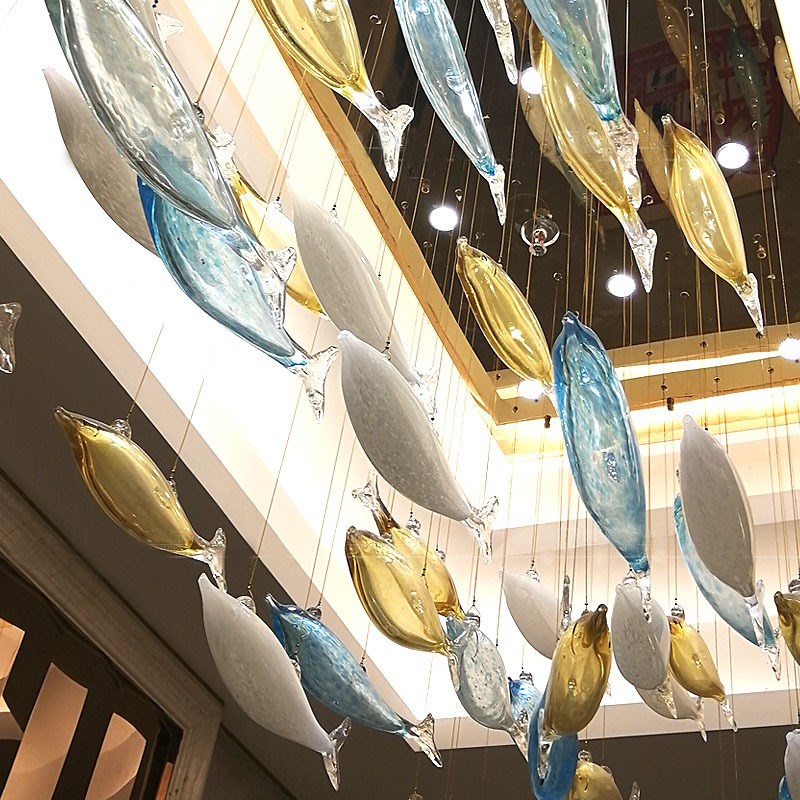 售楼部艺术吊灯定制工程水晶灯具商场海豚金鱼吊坠灯饰酒店飞鱼灯