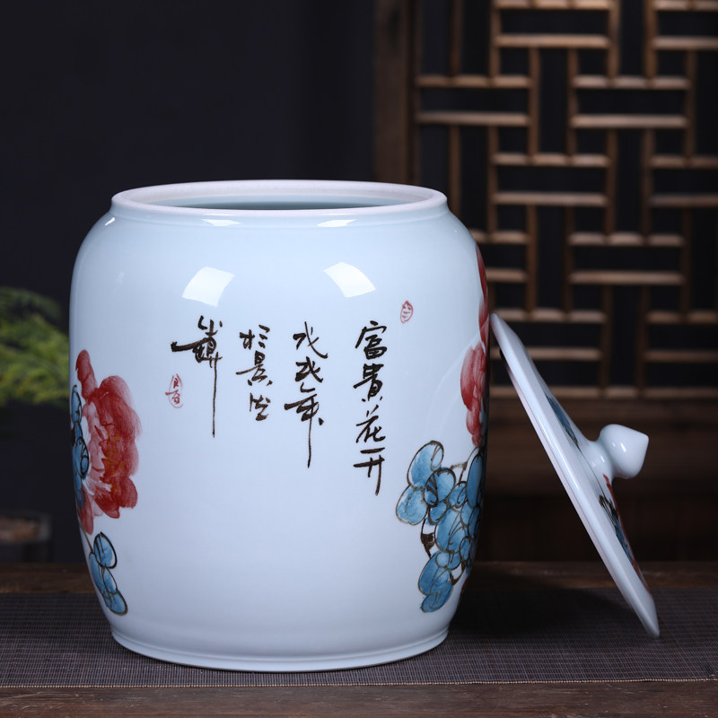 景德镇手绘陶瓷器米缸油缸水缸30斤50斤装健康带盖防潮防虫储物罐