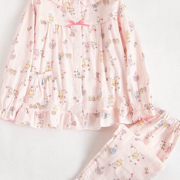 春夏季甜美纯棉纱布儿童女童睡衣长袖春秋可爱公主圆领家居服套装