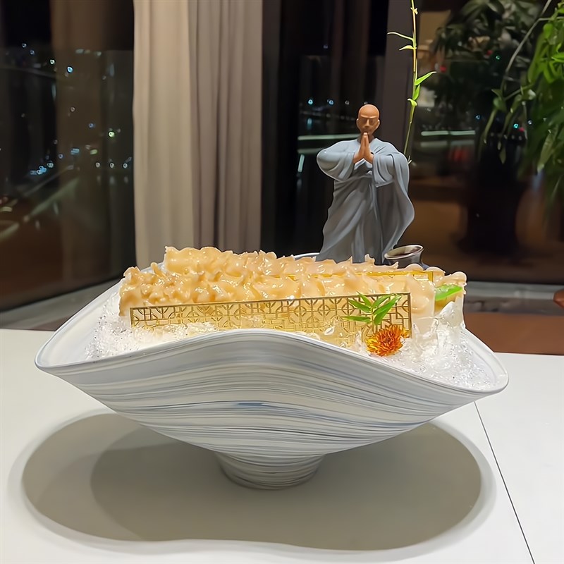 2024新款手拉刺身海鲜姿造三纹鱼冰盘酒店会的鱼雕刺身专用干冰盘