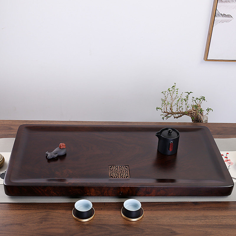 黑檀木茶盘实木整块天然家用简约茶具套装托盘大小号客厅木头茶台