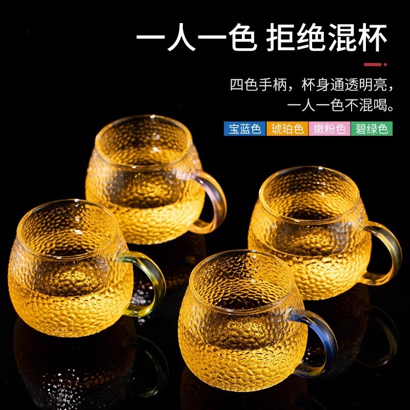 玻璃品茗杯功夫茶具透明玻璃加厚高硼硅耐热家用小茶杯带手柄防烫