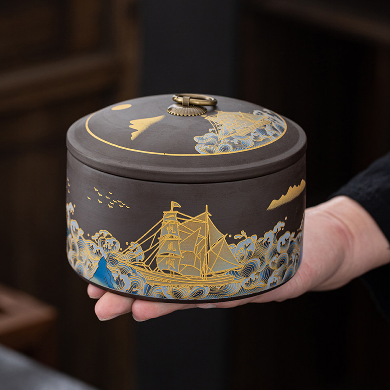 复古紫砂茶叶罐密封罐高档茶叶包装礼盒空盒红绿茶普洱半斤装通用