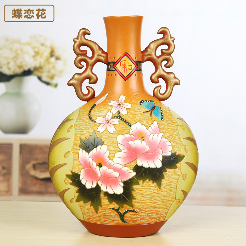 创意新中式手绘彩陶大花瓶客厅酒柜家居摆设乔迁新居装饰摆件玄关